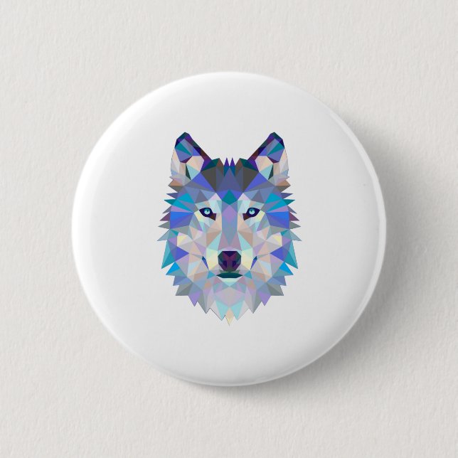 Polygonal geometric wolf head 6 cm round badge (Front)