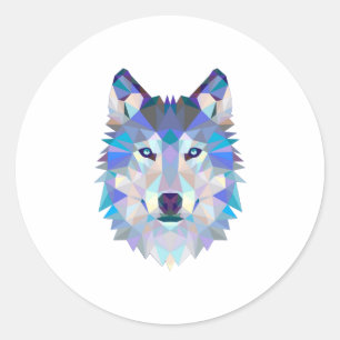 Polygonal geometric wolf head classic round sticker