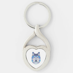 Polygonal geometric wolf head key ring