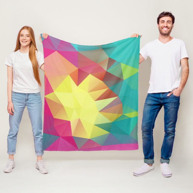 Polygonal geometrical triangles bright colourful c fleece blanket (In Situ)