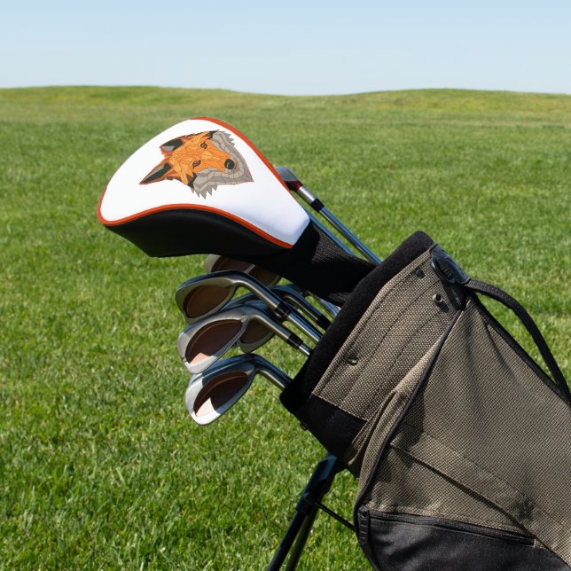 Polygonal Orange Fox Head Golf Head Cover (In Situ)