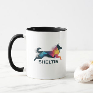 Polygonal Shetland Pastor in Yellow and Blue Mug