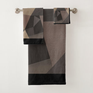 Polygonal triangles geometrical print brown colour bath towel set