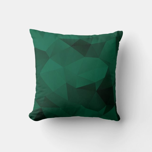Polygonal triangles geometrical print green colour cushion (Front)