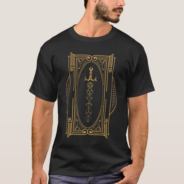 Polyhedral Dice Sword Deco Minimalist Tabletop RPG T-Shirt (Front)
