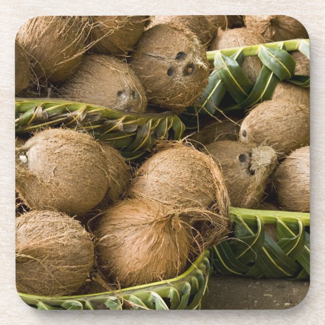 Polynesia, Kingdom of Tonga. Display of coconuts Coaster (Front)