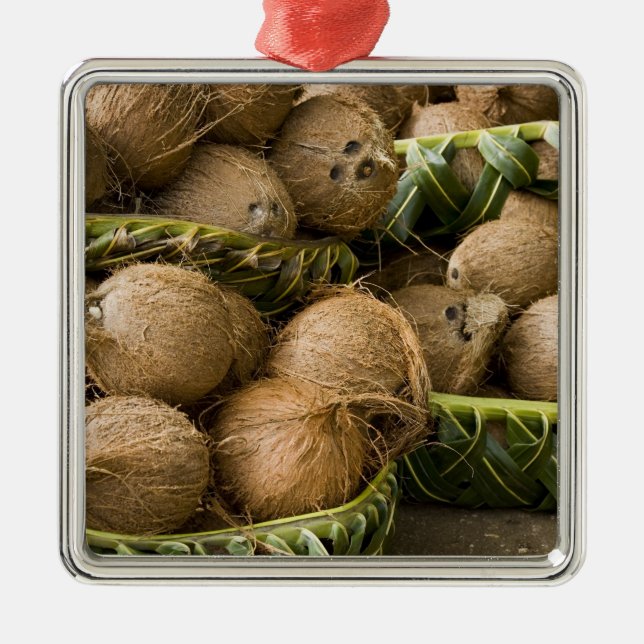 Polynesia, Kingdom of Tonga. Display of coconuts Metal Tree Decoration (Front)