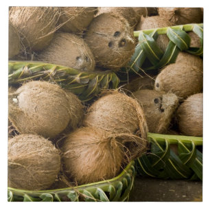 Polynesia, Kingdom of Tonga. Display of coconuts Tile