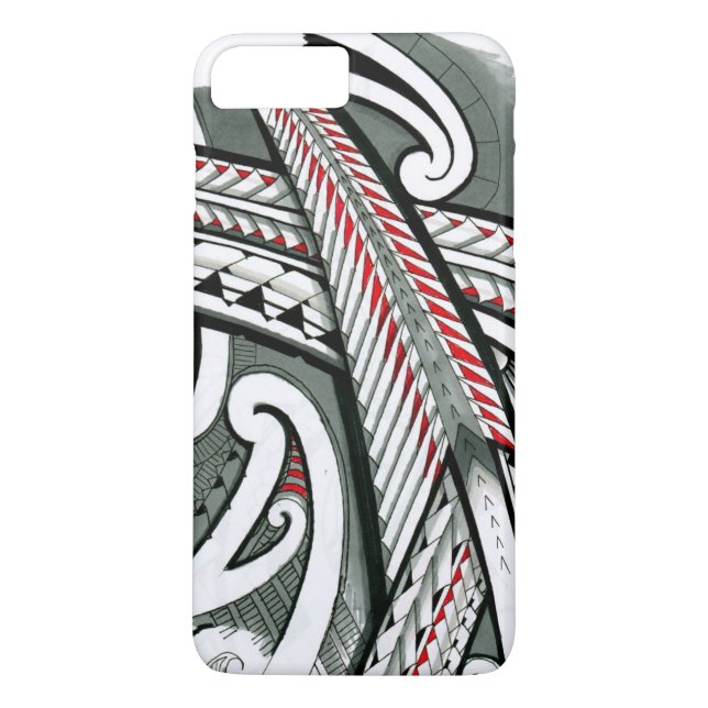 polynesian art red grey tattoo design island hawai Case-Mate iPhone case (Back)