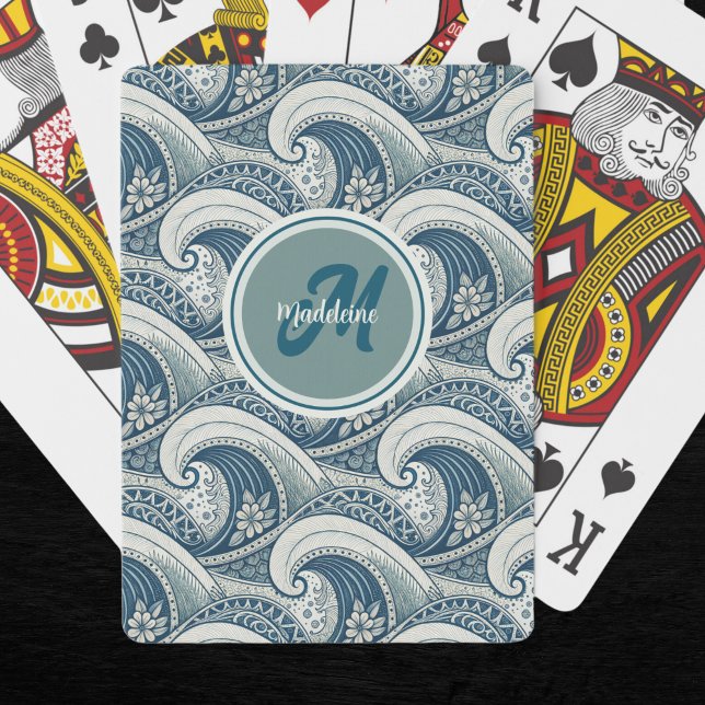 Polynesian Beach Waves and Flowers Ocean Pattern Playing Cards (Creator Uploaded)