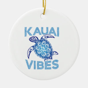 Polynesian Blue Tribal Sea Turtle Kauai Vibes Copy Ceramic Tree Decoration