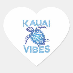 Polynesian Blue Tribal Sea Turtle Kauai Vibes Heart Sticker