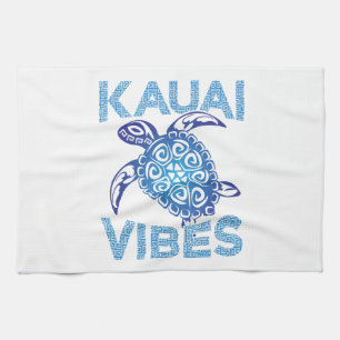 Polynesian Blue Tribal Sea Turtle Kauai Vibes  Tea Towel