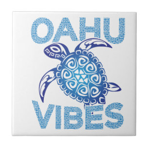 Polynesian Blue Tribal Sea Turtle Oahu Vibes Tile