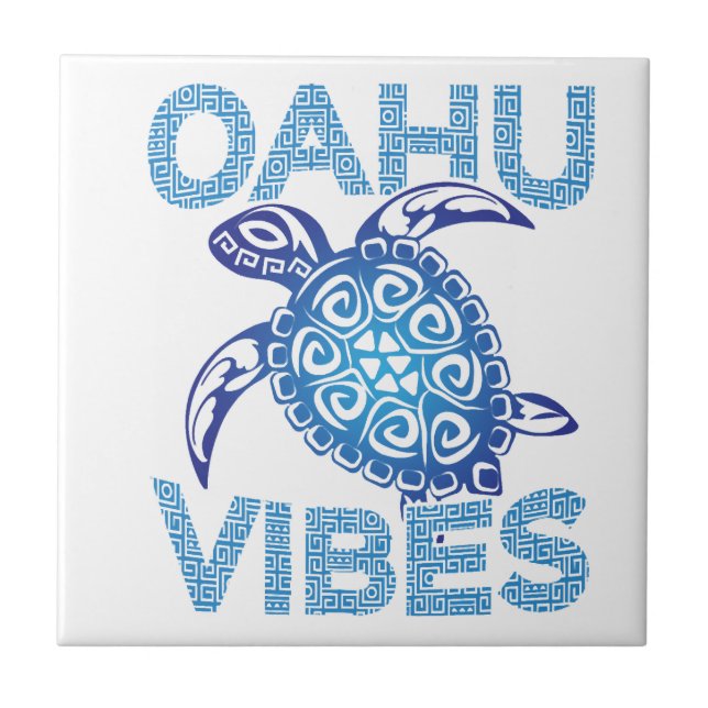 Polynesian Blue Tribal Sea Turtle Oahu Vibes Tile (Front)