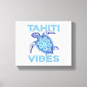 Polynesian Blue Tribal Sea Turtle Tahiti Vibes Canvas Print