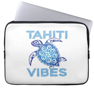 Polynesian Blue Tribal Sea Turtle Tahiti Vibes Laptop Sleeve