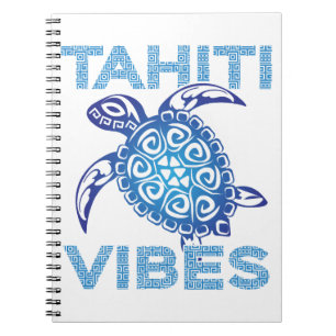 Polynesian Blue Tribal Sea Turtle Tahiti Vibes Notebook