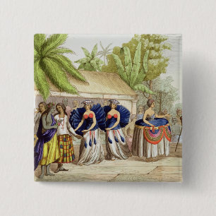 Polynesian Dancing Girls, engraved by A. Bernati ( 15 Cm Square Badge