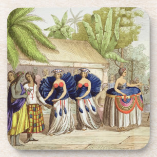 Polynesian Dancing Girls, engraved by A. Bernati ( Coaster