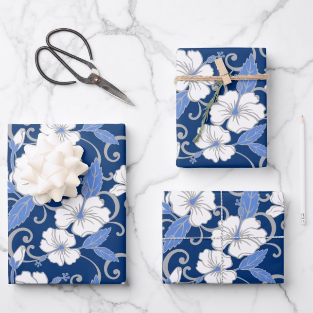 POLYNESIAN DREAM (BLUE) WRAPPING PAPER SHEET (Front)