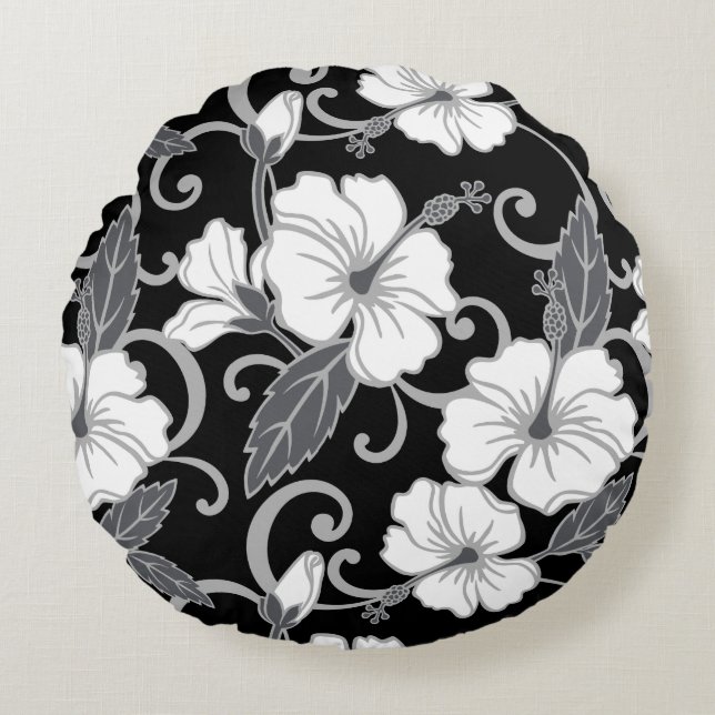 POLYNESIAN DREAM PATTERN IN BLACK ROUND CUSHION (Front)