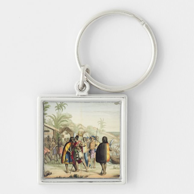 Polynesian Natives Greeting and Rubbing Noses, eng Key Ring (Front)