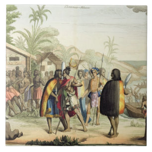 Polynesian Natives Greeting and Rubbing Noses, eng Tile