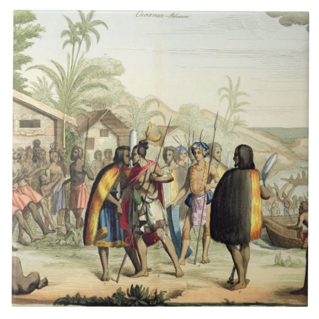 Polynesian Natives Greeting and Rubbing Noses, eng Tile (Front)