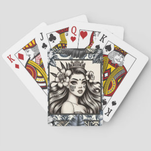 Polynesian Princess Blue Floral Tribal Playing Cards