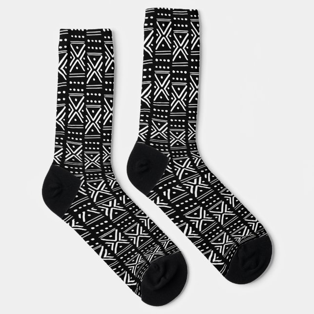 Polynesian Print Graphic Crew Socks - Black (Right)