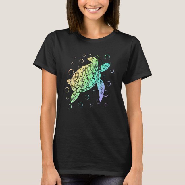Polynesian Sea Turtle Ocean Lover Save the Turtles T-Shirt (Front)