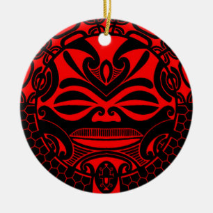 Polynesian tiki mask design ceramic tree decoration