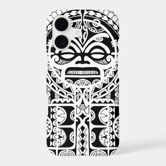 Polynesian tribal tattoo design with tiki mask