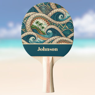 Polynesian Tropical Wave Palm Trees Pattern Name Ping Pong Paddle