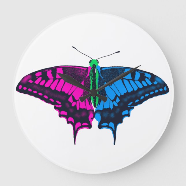 Polysexual Pride Flag Swallowtail Butterfly Large Clock (Front)