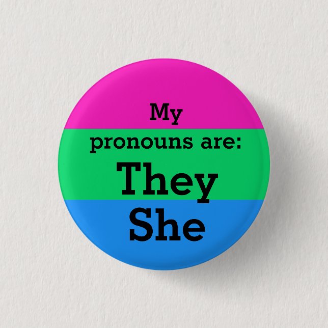 Polysexuality Flag with They/She Pronouns 3 Cm Round Badge (Front)