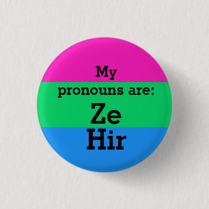 Polysexuality Flag with Ze/Hir Pronouns 3 Cm Round Badge