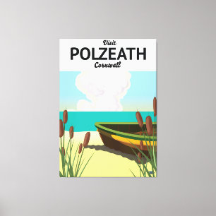 Polzeath, Cornwall Seaside travel poster  Canvas Print