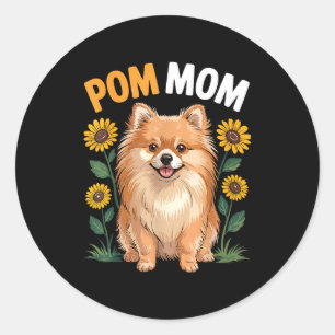 Pom mum pomeranian dog sunflower lover mothers day classic round sticker