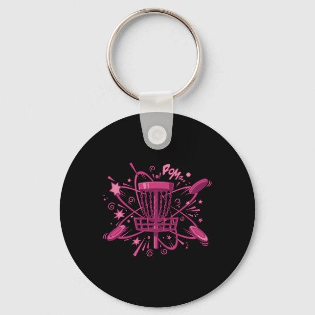 Pom Star Disc Golf Basket Fun Art  Key Ring (Front)