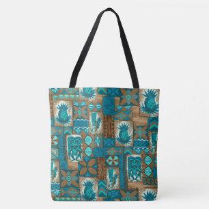 Pomaika’i Tiki Hawaiian Vintage Tapa Beach Bag