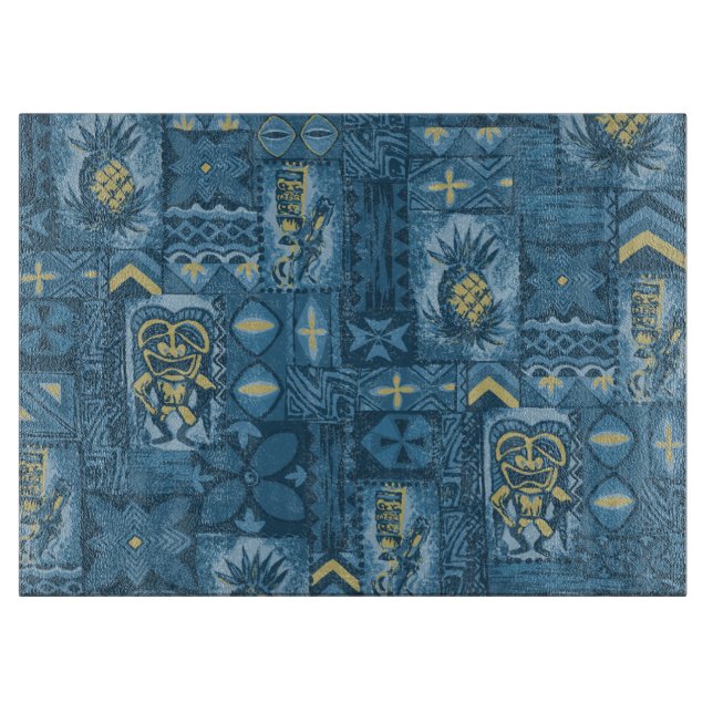 Pomaika’i Tiki Hawaiian Vintage Tapa Cutting Board (Front)