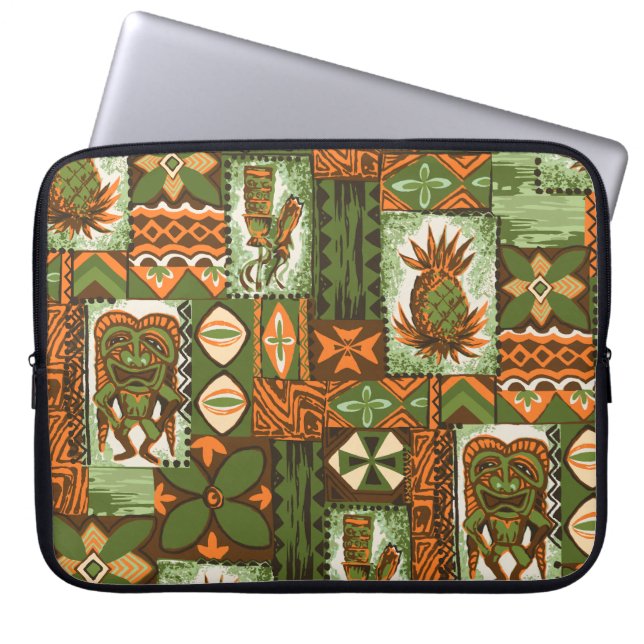 Pomaika’i Tiki Hawaiian Vintage Tapa Laptop Sleeve (Front)