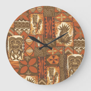 Pomaika’i Tiki Hawaiian Vintage Tapa Large Clock