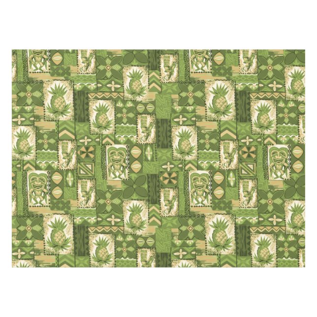 Pomaika’i Tiki Hawaiian Vintage Tapa Tablecloth (Front (Horizontal))