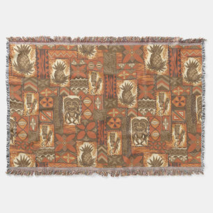 Pomaika’i Tiki Hawaiian Vintage Tapa Throw Blanket