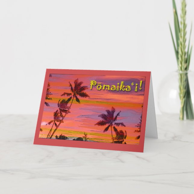 Pomaikai Good Luck in Hawaiian with Palm Trees Card (Front)