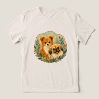 Pomchi and Pekingese Watercolor Dog Illustration Tri-Blend Shirt