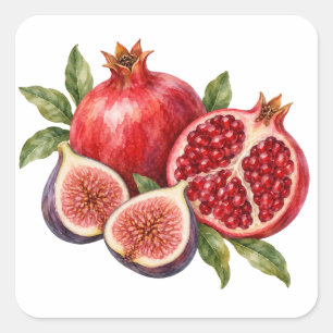 Pomegranate and Fig Halves Square Sticker